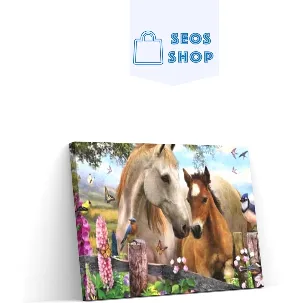 Afbeelding van SEOS Shop ® Diamond Painting Volwassenen - Diamond Painting Kinderen - Diamond Painting Pakket Volledig - Prachtige Paarden - 30x25 cm