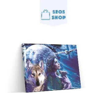 Afbeelding van SEOS Shop ® Diamond Painting Volwassenen - Diamond Painting Kinderen - Diamond Painting Pakket Volledig - Vrouw met Wolf en Uil - 25x30 cm