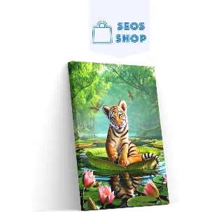 Afbeelding van SEOS Shop ® Diamond Painting Volwassenen - Diamond Painting Kinderen - Diamond Painting Pakket Volledig - Tijgertje op een waterlelie - 25x30