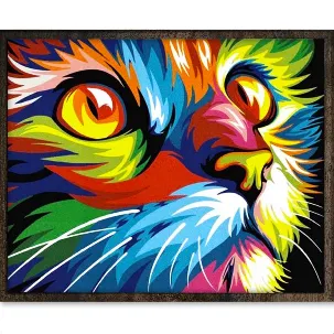 Afbeelding van Eagle® Diamond Painting Volwassenen - Gekleurde Kat - 50x40cm - Vierkante Steentjes