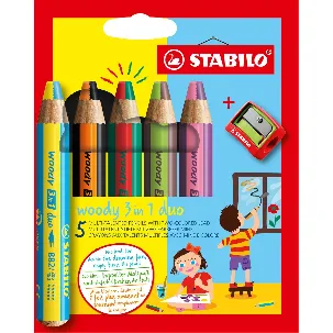 Afbeelding van STABILO Woody 3 in 1 Duo - Multi Talent Kleurpotlood - Etui Met 5 Kleuren + Puntenslijper