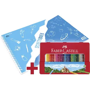 Afbeelding van Faber-Castell kleurpotlood - Castle - 36 stuks in blik + A3 Kangaro schetsboek GRATIS - wit - 120 grams - 40 vel - FC-115886-A