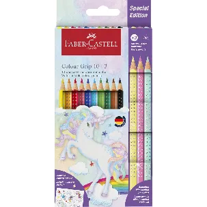 Afbeelding van Faber-Castell kleurpotloden - Grip Unicorn - 10 colour grip + 3 sparkle pastel + unicorn stickers - FC-201542