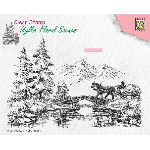 Afbeelding van IFS022 Idyllic Floral Scenes clear stamps Nellie Snellen horse and cart - stempel landschap met paard en water