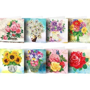 Afbeelding van Adorzy Diamond Painting Kaarten – 8 Wenskaarten met envelop - Diamond Painting Volwassenen – Diamond Painting Volledig Pakket - Bloemen