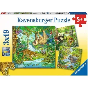 Afbeelding van Ravensburger puzzel In het oerwoud - Drie puzzels - 49 stukjes - kinderpuzzel