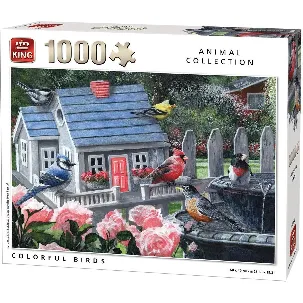 Afbeelding van Puzzel - Puzzel 1000 stukjes volwassenen - Legpuzzel - Puzzel volwassenen - King Puzzel - Vogelhuisje met kleurrijke vogels 68x49 cm - Puzzel 1000 stukjes