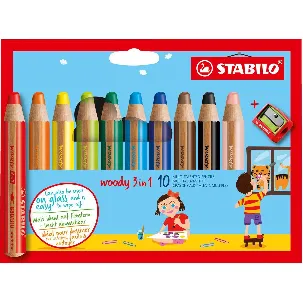 Afbeelding van STABILO Woody 3 in 1 - Multi Talent Kleurpotlood - Etui Met 10 Kleuren + puntenslijper