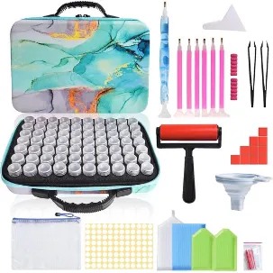 Afbeelding van BOTC Diamond Painting Opbergdoos - 70 Potjes - Sorteerdoos set Incl. Toolkit: Tasje, Stickers, Diamond Painting Pennen, Wax en veel meer - Groen