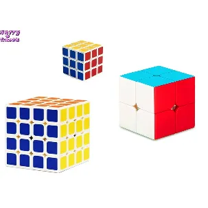 Afbeelding van Happy Trendz® Cube 3in1 pakket - Mini Cube - Cube 4 x 4 - Magic 2x2 Cube - Set of 3 - Fidget Behendigheid - Concentratie - Gistset - Cadeau - Verjaardag - Double the Puzzle Fun: 3-in-1 pakket