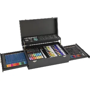 Afbeelding van Nassau Fine Art Luxe Schilderskoffer - Complete 115-delige Set voor Kinderen en Volwassenen - Aquarelverf, Acrylverf, Kleurpotloden, en Meer - Prachtige Houten Opbergkoffer - Ideaal Cadeau voor de Feestdagen