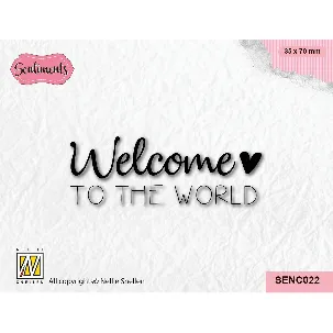 Afbeelding van SENC022 - clearstamp Nellie Snellen - tekst engels - baby - Welcome to the world - met hartje - stempel geboorte - welkom