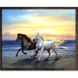 Afbeelding van Eagle® Diamond Painting Volwassenen - Paarden in Zee - 50x40cm - Ronde steentjes