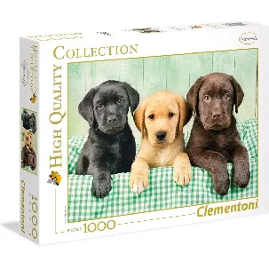 Afbeelding van Puzzel 1000 Stukjes Volwassenen - Legpuzzel - Clementoni Puzzel - Drie labrador puppy's 69x50cm - Puzzel 1000 Stukjes