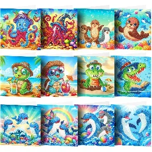 Afbeelding van Adorzy Diamond Painting Kaarten Met Dieren – 12 Wenskaarten met envelop - Diamond Painting Volwassenen – Diamond Painting Volledig Pakket