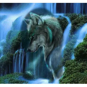 Afbeelding van SEOS Shop ® Diamond Painting Volwassenen - Diamond Painting Kinderen - Diamond Painting Pakket Volledig - 5D Wolf en waterval - 30x30 cm