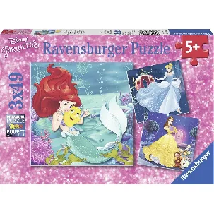 Afbeelding van Ravensburger puzzel Disney Princess Avonturen van de prinsessen - Drie puzzels - 49 stukjes - kinderpuzzel