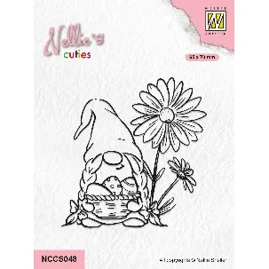 Afbeelding van NCCS048 Nellie Snellen Nellie's Cuties Clearstamp Easter Gnom with Flowers - stempel dwerg mand eieren bloem