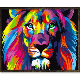 Afbeelding van Eagle® Diamond Painting Volwassenen - Gekleurde Leeuw - 50x40cm - Vierkante Steentjes