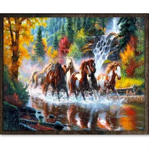 Afbeelding van Eagle® Diamond Painting Volwassenen - Paarden in Natuur - 50x40cm - Ronde Steentjes