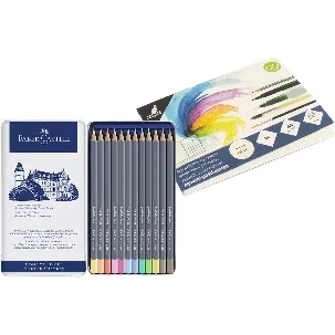 Afbeelding van Faber-Castell aquarelpotloden - Goldfaber - blik met 12 stuks - Pastel - met GRATIS A6 aquarelblok - WS-FC-114622