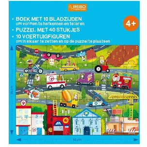 Afbeelding van Boek + puzzel + 10 figuren - Voertuigen