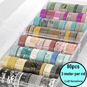 Afbeelding van Craft Sensations XXL Washi Tape Box | 80 Stuks | Elk rolletje 3 meter | Decoratieve masking tape | Geschikt voor handwerk, journaling, scrapbooking & meer | Plakrollen inclusief handig opbergdoosje