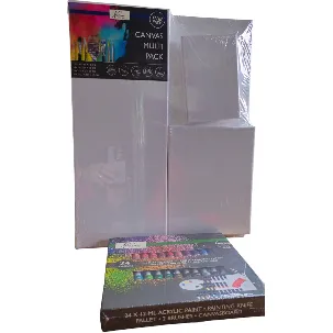 Afbeelding van Nassau Fine Art Multipack Schilderset 2pcs. - Hobbyist - Volwassenen -Kinderen- Leren schilderen - 40x50cm-20x50cm-20x25cm-12.5x17.5cm - 24 * 12ml acrylverf 12 Kwasten Verjaardagscadeau Moederdag Vaderdag