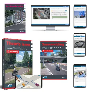 Afbeelding van Motor Theorieboek 2024 Rijbewijs A met Maand Onbeperkt 3250 Examen oefenvragen + 50 Examens + 8 Toetsen || Samenvatting + Apps + Praktijkgids CBR Rijbewijs A Halen - Lens Media