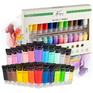 Afbeelding van Nassau Fine Art Acrylverf Set - 24 Tubes (22ml) - 12 Pastel & 12 Basis Kleuren - Schilderen & Hobbyverf - Ideaal voor Kunstenaars en Creatieve Hobby's