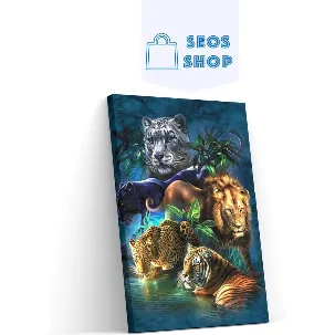 Afbeelding van SEOS Shop ® Diamond Painting Volwassenen - Diamond Painting Kinderen - Diamond Painting Pakket Volledig - Katachtige Ras - Tijger - Leeuw - Panter - 40x50cm