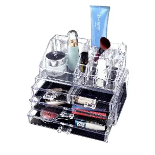 Afbeelding van Make-up organizer/opberger/houder 19 vaks met 4 lades transparant - Organizers/opbergbakken voor make-up - Makeup spullen opruimen