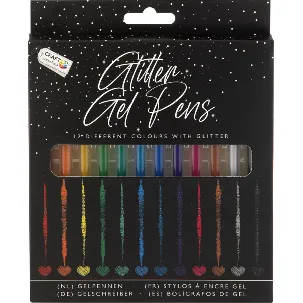 Afbeelding van Craft Sensations® 12 Gelpennen - Glanzend effect - Tekenen en kleuren met glitter effect - Perfecte kleurafgifte - Bullet Journal