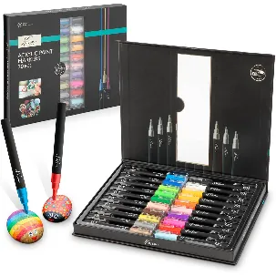 Afbeelding van Nassau Fine Art Professionele Acrylstiften Set - 20 stuks - in luxe bewaardoos - Tekenen en Schilderen voor Volwassenen - Voor Kunst en DIY - Magneetsluiting - Verfstiften