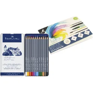 Afbeelding van Faber-Castell aquarelpotlood - Goldfaber - blik met 12 stuks - met GRATIS A6 blok postkaarten - WS-FC-114612