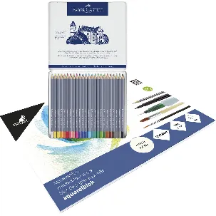 Afbeelding van Faber-Castell aquarelpotloden - Goldfaber - blik met 24 stuks - met GRATIS blok aquarelpapier - WS-FC-114624