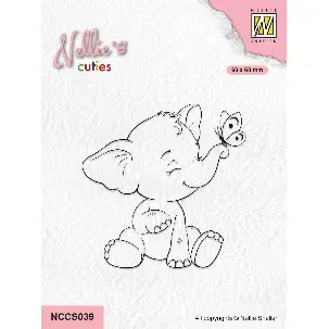 Afbeelding van Nellie Snellen - Nellie's Cuties Clear Stamp Olifant NCCS039 - baby elephant bella met vlinder - butterfly - stempel