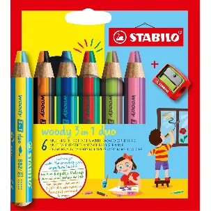 Afbeelding van STABILO Woody 3 in 1 Duo - Multi Talent Kleurpotlood - Etui Met 6 Kleuren + Puntenslijper