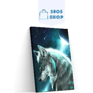 Afbeelding van SEOS Shop ® Diamond Painting Volwassenen - Diamond Painting Kinderen - Diamond Painting Pakket Volledig - Wolf in maanlicht - 25x30 cm