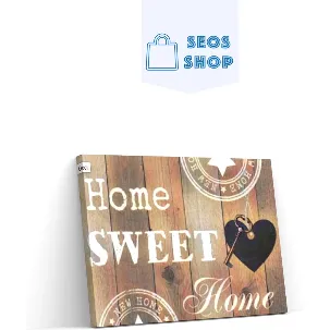 Afbeelding van SEOS Shop ® Diamond Painting Volwassenen - Diamond Painting Kinderen - Diamond Painting Pakket Volledig - Home Sweet Home Hout Look - 30x20 cm