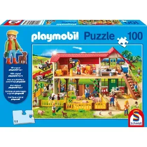 Afbeelding van Schmidt Legpuzzel Playmobil Farm Junior Karton Blauw 100 Stukjes