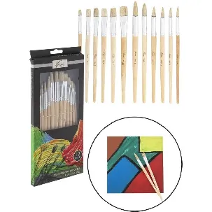 Afbeelding van Nassau Fine Art Professionele Penselen Set | 12 Stuks - Platte- & Ronde penselen | Schilderen voor Kinderen en Volwassenen | Hobbypenseel