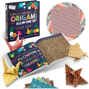 Afbeelding van Craft Sensations Origami Papier Boek Deluxe - Origami Vouwblaadjes 16 x 16 CM - Vouwvoorbeelden van Dieren, Bloemen en Vormen - 140 Vouwblaadjes - Knutselen Voor Kinderen en Volwassenen - Origami vouwen