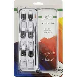 Afbeelding van Nassau Fine Art Acrylverf set - 6 kleuren - 1 penseel | verven voor kinderen en volwassenen | 6 ML per kleur |