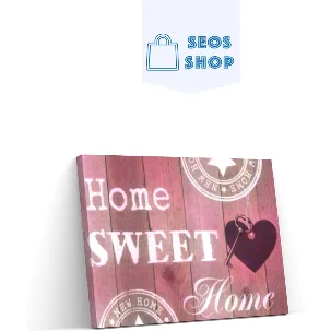 Afbeelding van SEOS Shop ® Diamond Painting Volwassenen - Diamond Painting Kinderen - Diamond Painting Pakket Volledig - Home Sweet Home Roze - 45x30 cm