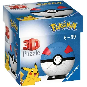 Afbeelding van Ravensburger 3D Puzzel Pokémon Pokéball Great Ball - 54 stukjes