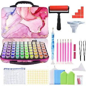 Afbeelding van BOTC Diamond Painting Opbergdoos - 70 Potjes - Incl. Toolkit - Sorteerkoffer - Roze