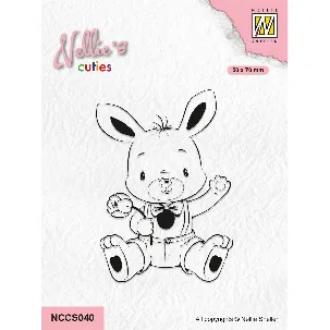 Afbeelding van Nellie Snellen clearstamp - Nellie's Cuties Clear Stamp Bunny NCCS040 - stempel konijn met tulp in broekpak