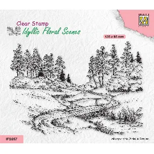 Afbeelding van IFS057 - Nellie Snellen - Clear Stamp Stream with Bridge - stempel - achtergrondstempel groot - Idyllic floral scenes - bos beek stroompje met brug