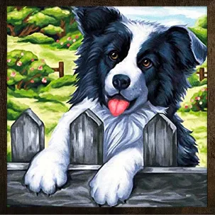 Afbeelding van Eagle® Diamond Painting Volwassenen - Hond bij Hek - 30x30cm - Ronde Steentjes